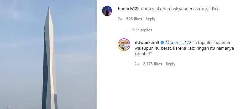 balasan komentar kocak Ridwan Kamil (instagram.com/ridwankamil)