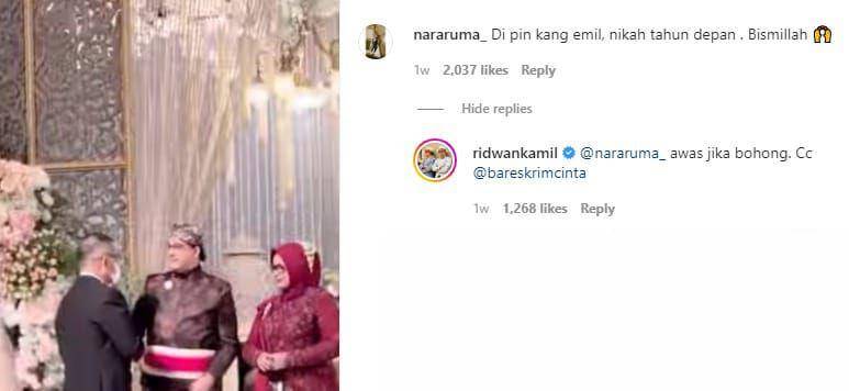balasan komentar kocak Ridwan Kamil (instagram.com/ridwankamil)
