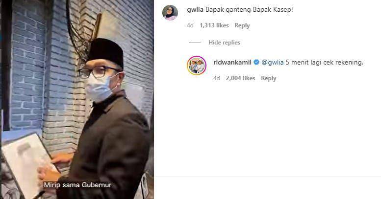 balasan komentar kocak Ridwan Kamil (instagram.com/ridwankamil)