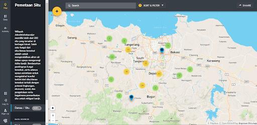 Hasil pemetaan danau di Jabodetabekpunjur di laman Ushahidi (Dok. Perkumpulan OpenStreetMap Indonesia)