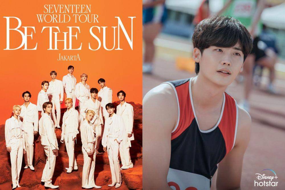poster konser SEVENTEEN dan still cuts drama Korea Big Mouth (twitter.com/mecimapro | instagram.com/disneyplushotstarid)