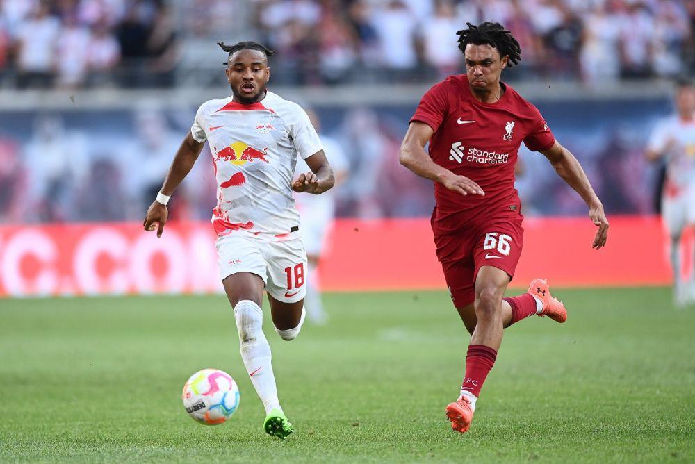 Christopher Nkunku dalam pertandingan RB Leipzig melawan Liverpool. (twitter.com/RBLeipzig)