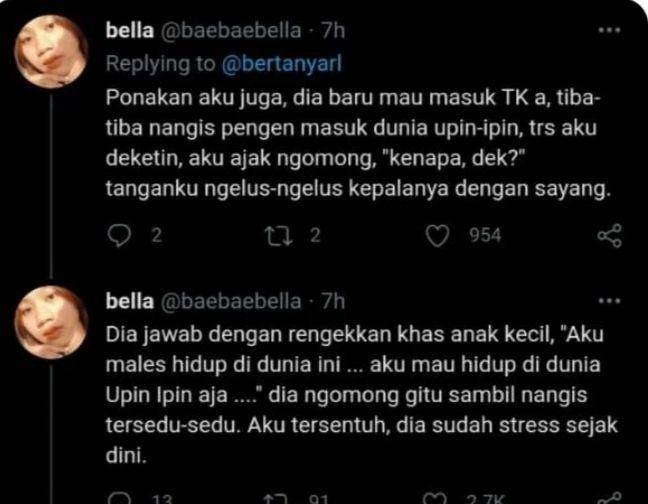 celotehan adik penuh kepolosan (twitter.com/bella)
