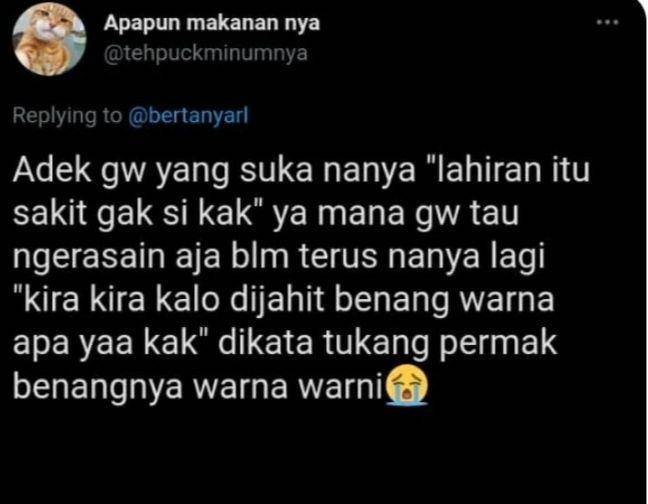 celotehan adik penuh kepolosan (twitter.com/apapunmakanannya)