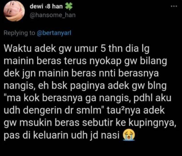 celotehan adik penuh kepolosan (twitter.com/hansome_han)