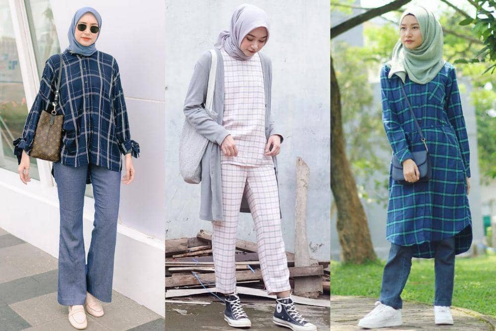 9 Ide Padu Padan Outfit Motif Plaid ala Bahjatina, Super Kece!