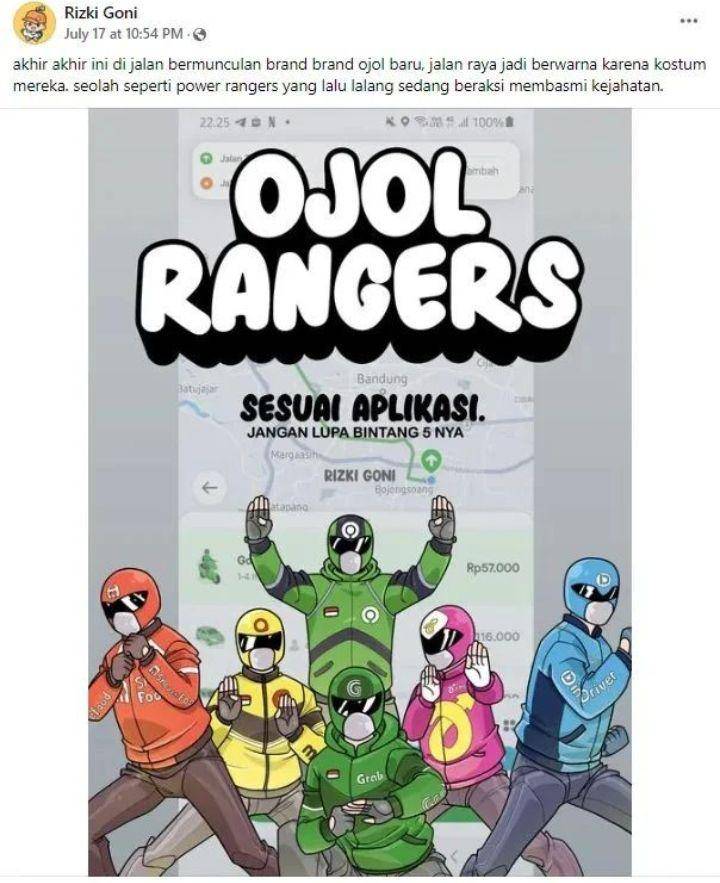 status FB driver ojek online kocak (instagram.com/id.dagelan)