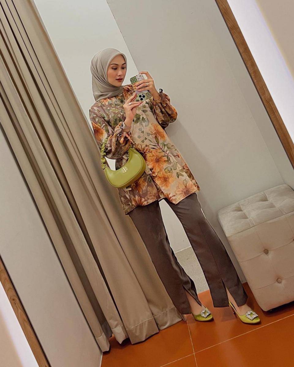 padu padan outfit pattern ala Indah Nada Puspita (instagram.com/indahnadapuspita)