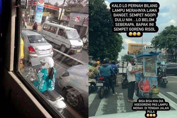 10 Potret Kocak Kelakuan Gabut Pengendara saat Nunggu Lampu Merah