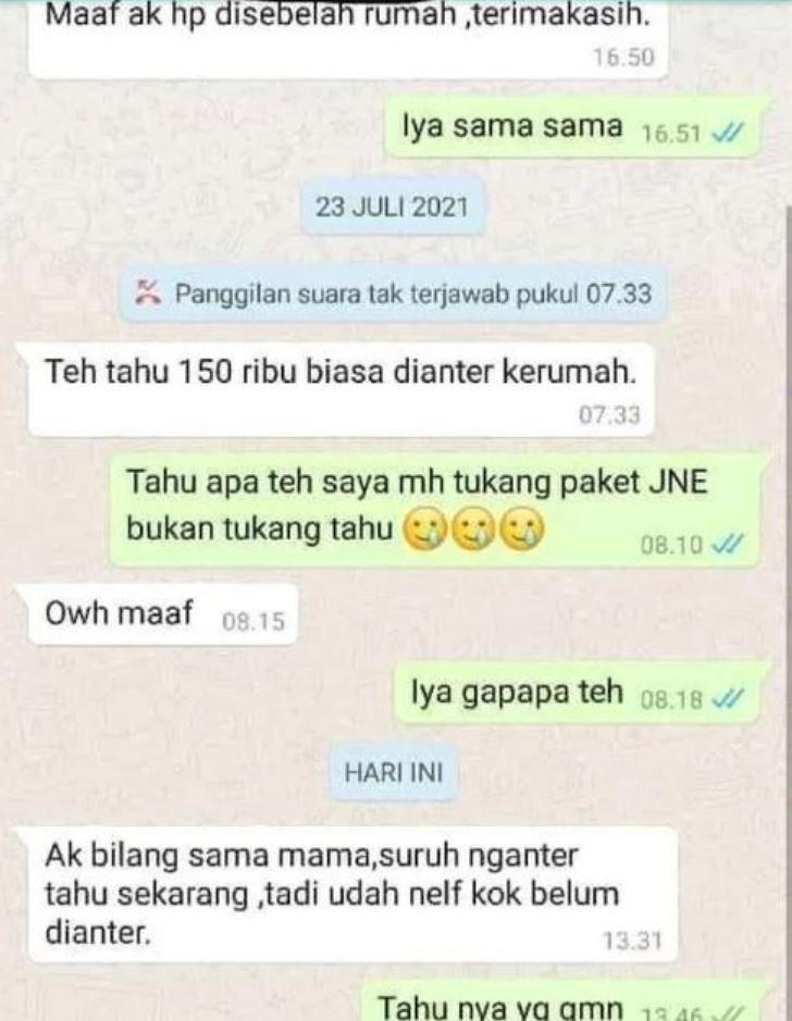 salah kirim chat ke kurir (twitter.com/txtdrikurir)