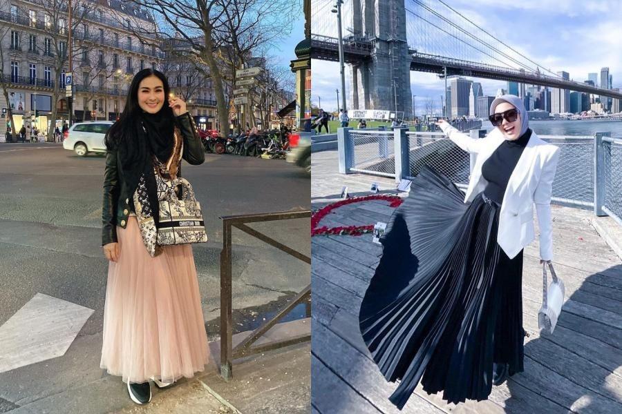 10 Adu Gaya Syahrini Vs. Iis Dahlia, Style Andalannya Fancy Abis