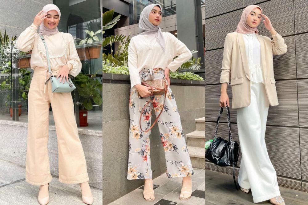 10 Padu Padan Wide Leg Pants ala Olivia Finda, Effortless!