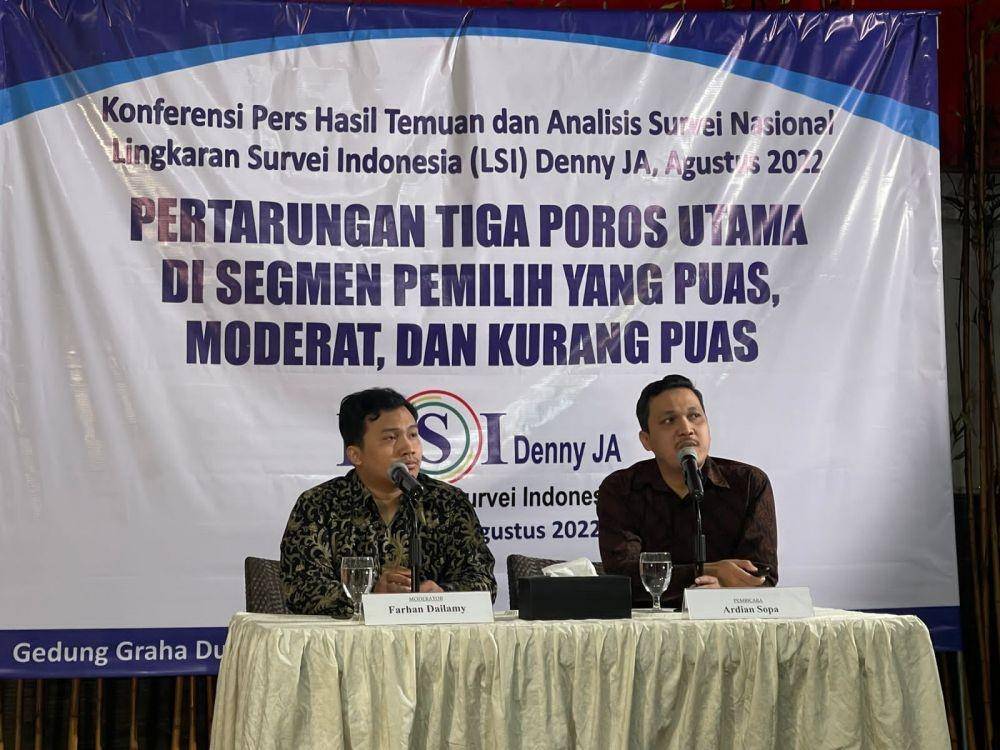 Konferensi Pers LSI Denny JA di kantornya di Jakarta Timur, Senin (15/8/2022). (Dok/LSI)