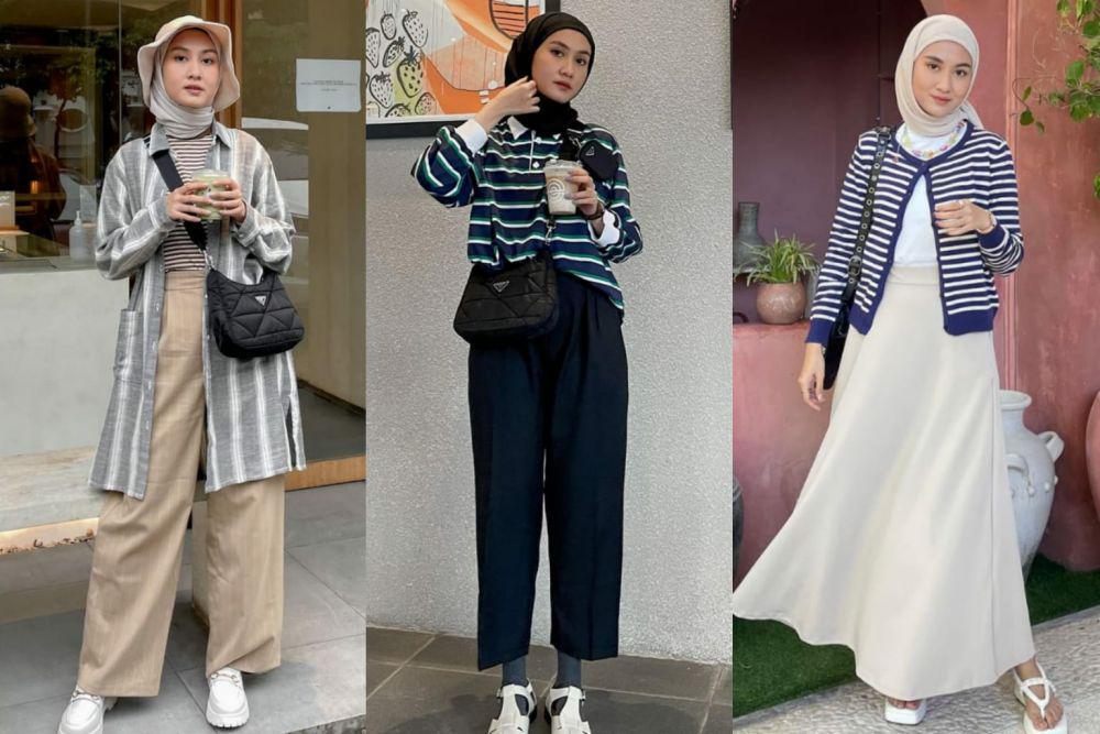 10 Ide Padu Padan Outfit Stripe ala Inas Rana, Gayanya Modis!