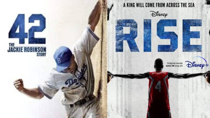 poster film 42 (dok. Warner Bros/42) | poster film Rise (dok. Disney+Hotstar/Rise)