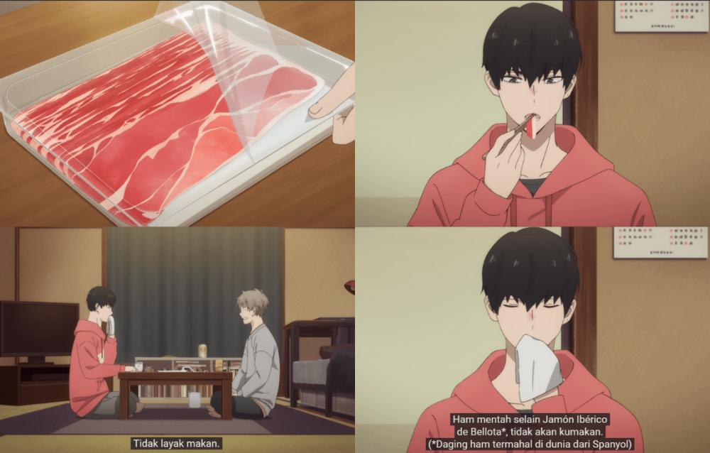 Daisuke tidak menyukai daging ham yang dibelikan Kato. (dok. CloverWorks/Fugou Keiji Balance: Unlimited)