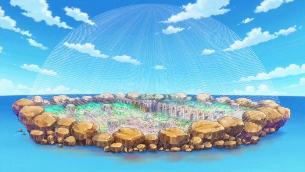 Dressrosa yang sedang dalam bahaya Birdcage. (Dok. Toei Animation/One Piece)