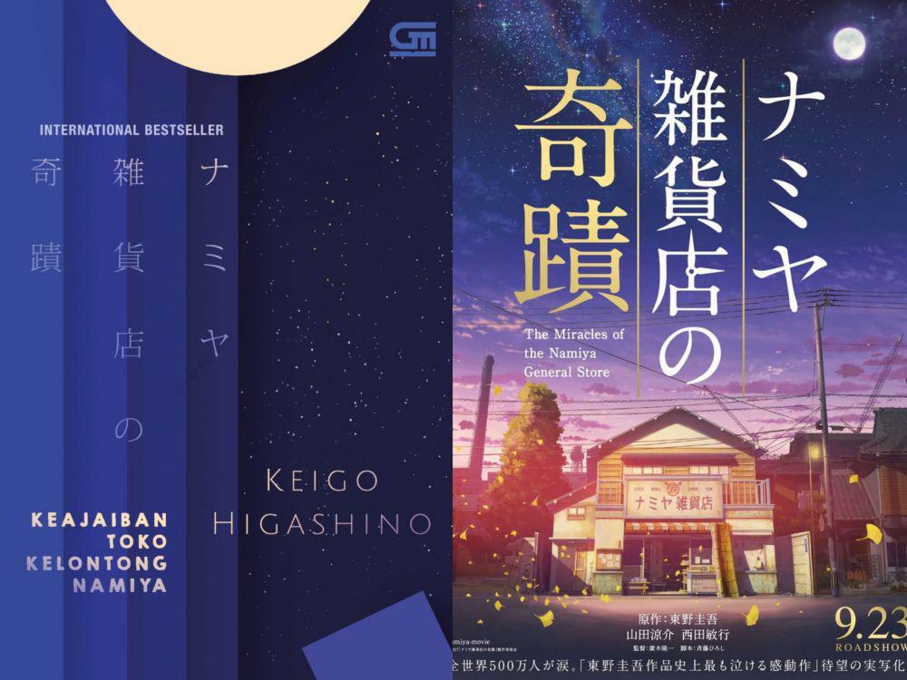 cover novel Keajaiban Toko Kelontong Namiya (Gramedia.com) | poster film The Miracles of the Namiya General Store (dok. Kadokawa Pictures/The Miracles of the Namiya General Store)