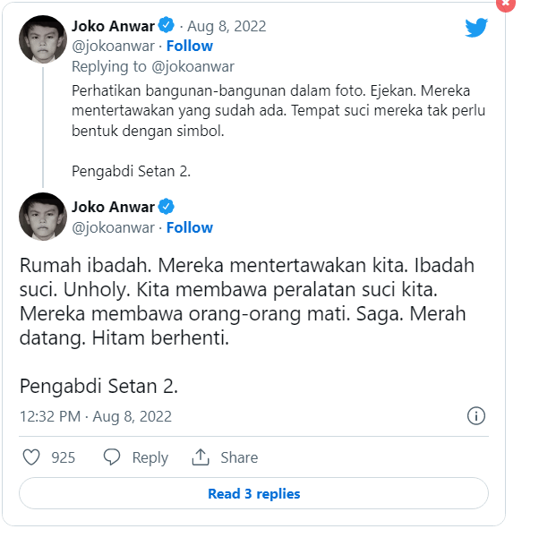 Tweet Joko Anwar soal saga. (twitter.com/jokoanwar)