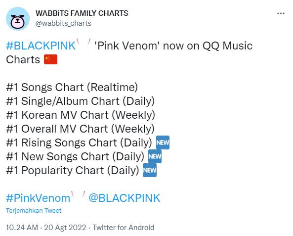chart lagu "Pink Venom" di QQ Music (twitter.com/wabbits_charts)