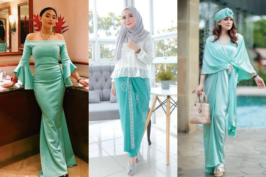 inspirasi gaya kondangan warna tosca (instagram.com/almirandni | instagram.com/nurulhikmahfebriany | instagram.com/celine_evangelista)