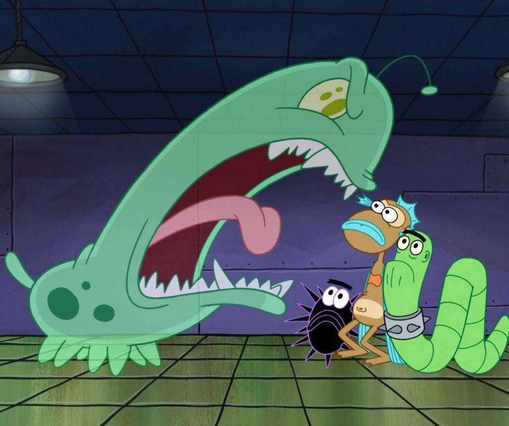 Spot berubah jadi besar untuk melindungi Plankton. (dok.Nickelodeon/SpongeBob SquarePants)