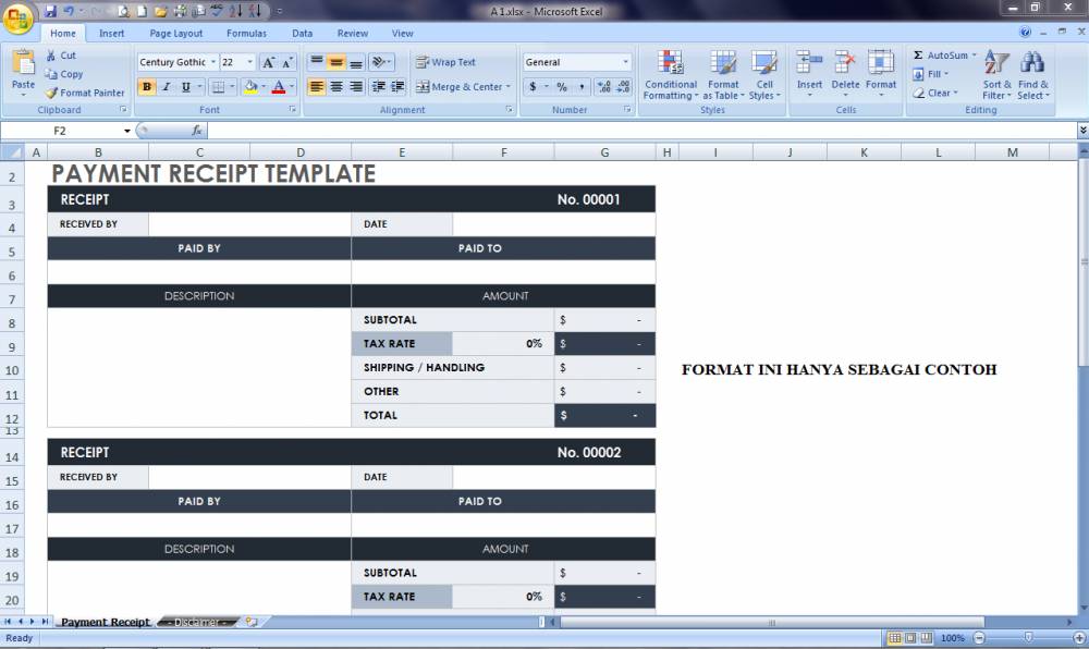 contoh ilustrasi kuitansi di Excel (microsoft.com)