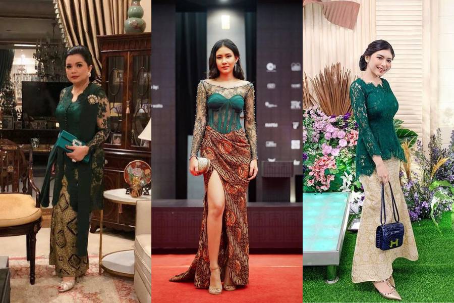 inspirasi baju kondangan warna hijau emerald (instagram.com/yanti.airlangga | instagram.com/shenacinnamon | instagram.com/ricaandriani)