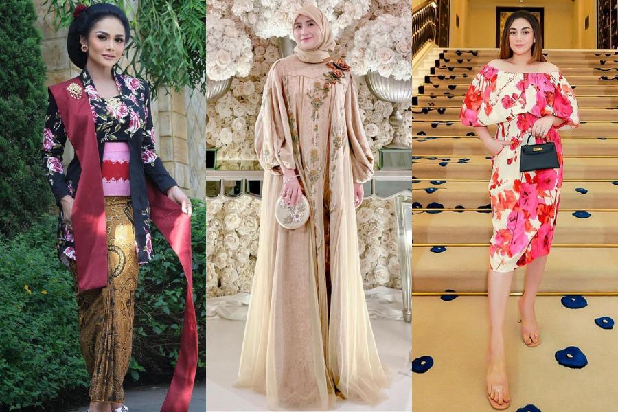inspirasi baju kondangan motif floral (instagram.com/krisdayantilemos | instagram.com/ryana_dea | instagram.com/celine_evangelista)