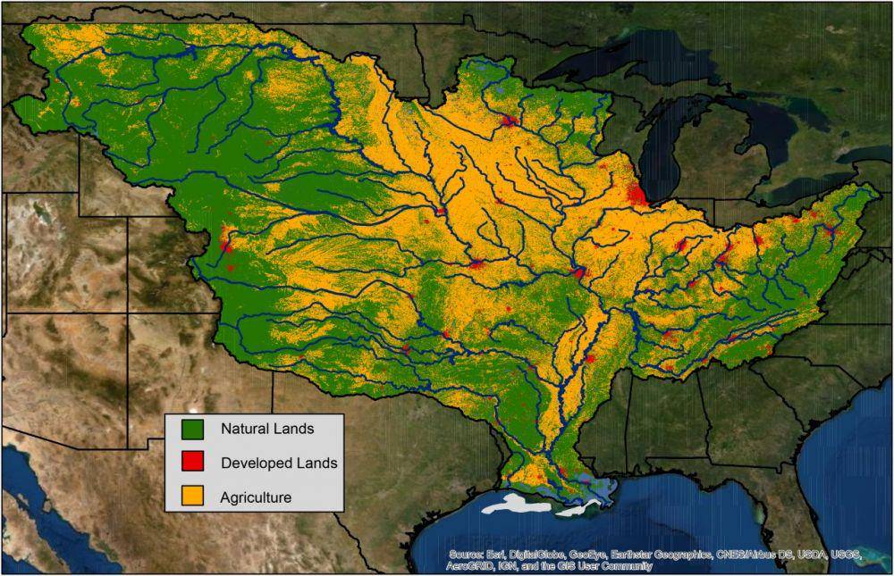 peta sebaran lahan pertanian di Amerika Serikat yang berpotensi mencemari Teluk Meksiko (twitter.com/NOAA)