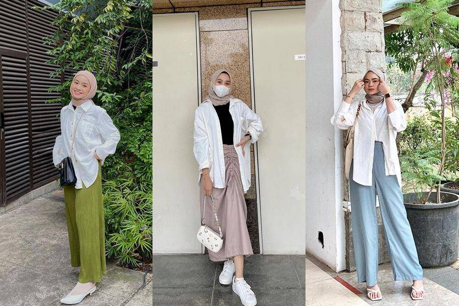 inspirasi OOTD kemeja putih (instagram.com/elvinaprn | instagram.com/listian_dini | instagram.com/zafiradpa)