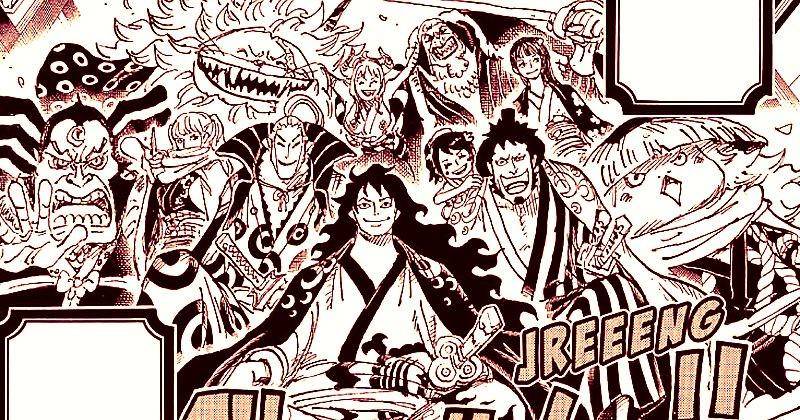 Kozuki Momonosuke dewasa dan pengikut setianya. (mangaplus.shueisha.co.jp/One Piece)