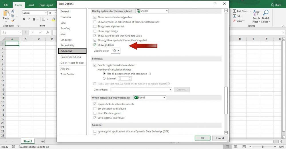 ilustrasi menghilangkan garis di Excel dengan Excel Options (IDN Times/Alya Madani)