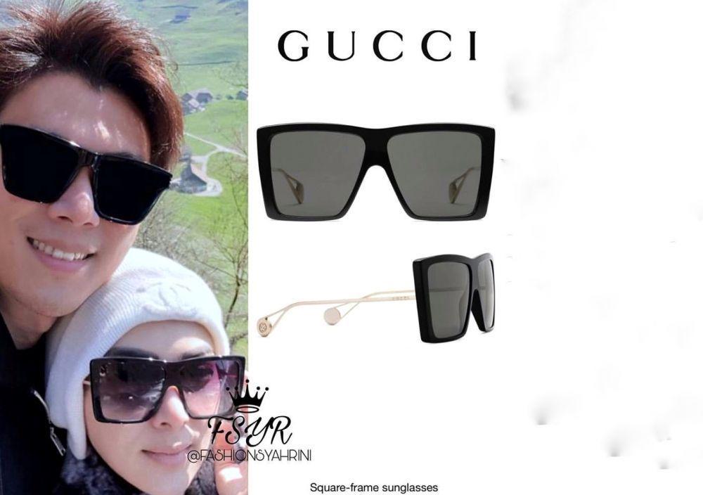 Syahrini memakai kacamata dari merk Gucci (instagram.com/fashionsyahrini2)