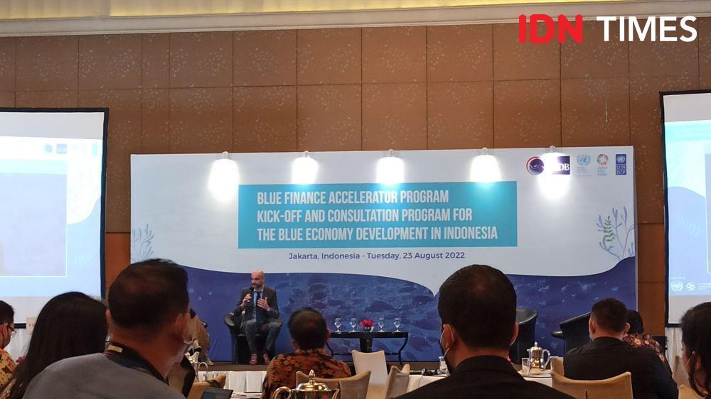 Acara Blue Finance Accelerator Program Kick-off and Consultation Program for the Blue Economy Development in Indonesia di Jakarta, Selasa (33/8/2022). (IDN Times/Kamila Sayara Avicena)