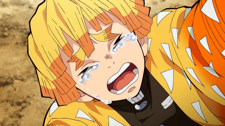 Zenitsu menangis. (dok. ufotable/Demon Slayer: Kimetsu no Yaiba)