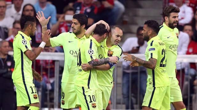 Barcelona lolos ke final Champions League Eropa (UCL) musim 2014/2015 usai menang agregat 5-3 atas Bayern Munich, (12/5/2015). (twitter.com/FCBarcelona)