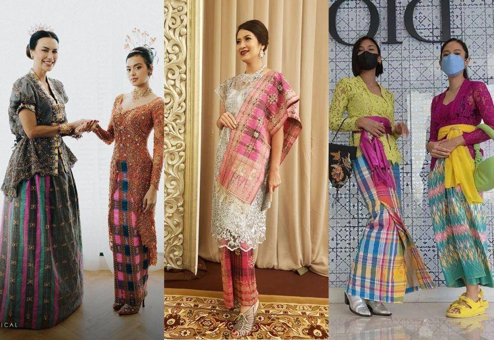 Kebaya dengan bawahan kain sarung (instagram.com/evacelia | instagram.com/sarinila16 | instagram.com/shareefadaanish)