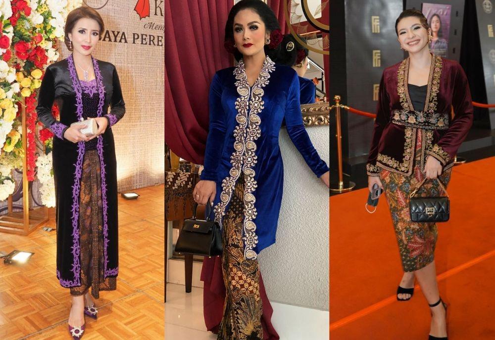 11 Padu Padan Tas dengan Kebaya Berbahan Beludru, Menawan!