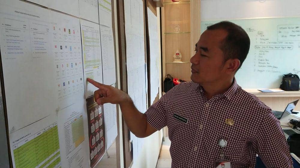 Petugas KPU Tulungagung saat menunjukkan data hasil verifikasi. IDN Times/ Bramanta Pamungkas