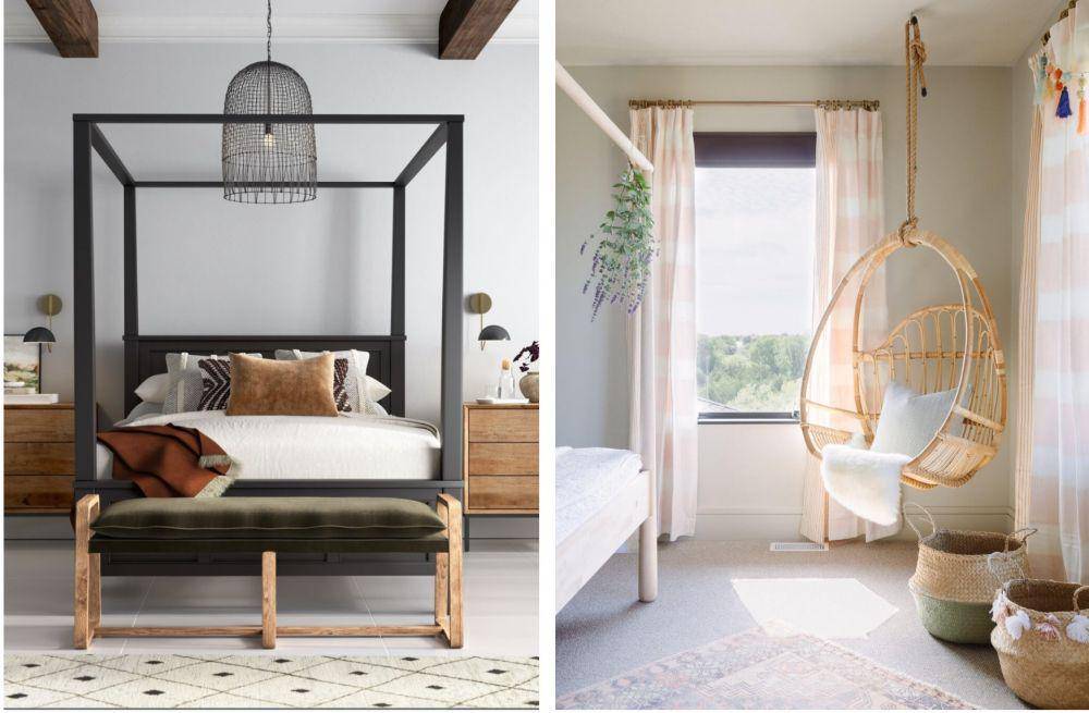kolase ide dekorasi tempat duduk di kamar  tidur (instagram.com/jossandmain | briahammelinteriors.com)