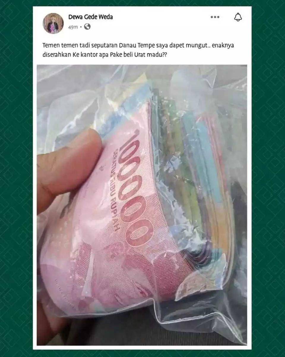 status FB kocak saat dapat uang (twitter.com/fbreceh)