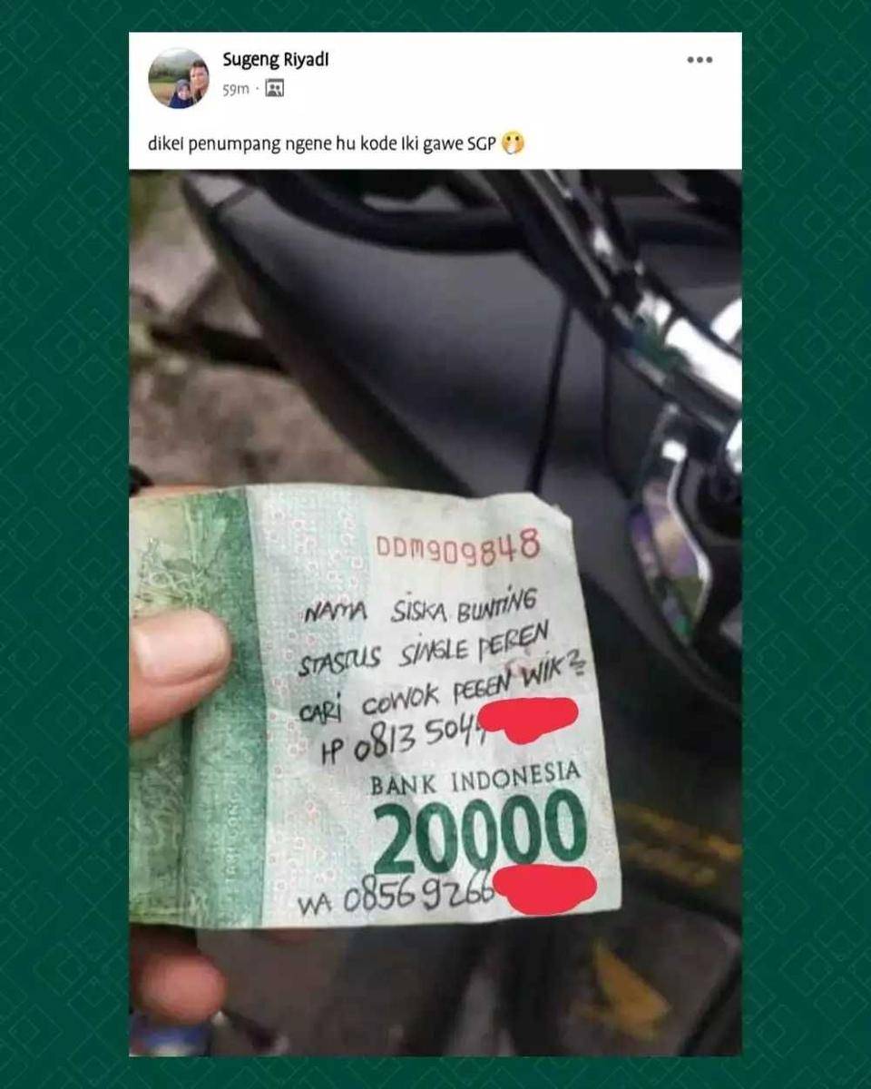 status FB kocak saat dapat uang (instagram.com/lambeonlen)