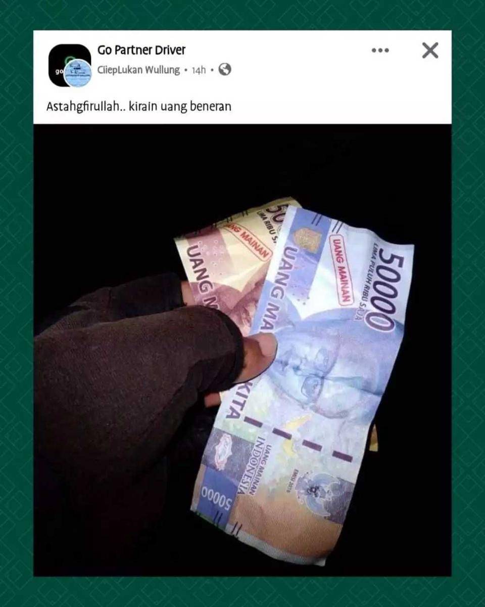 status FB kocak saat dapat uang (instagram.com/dramaojol)