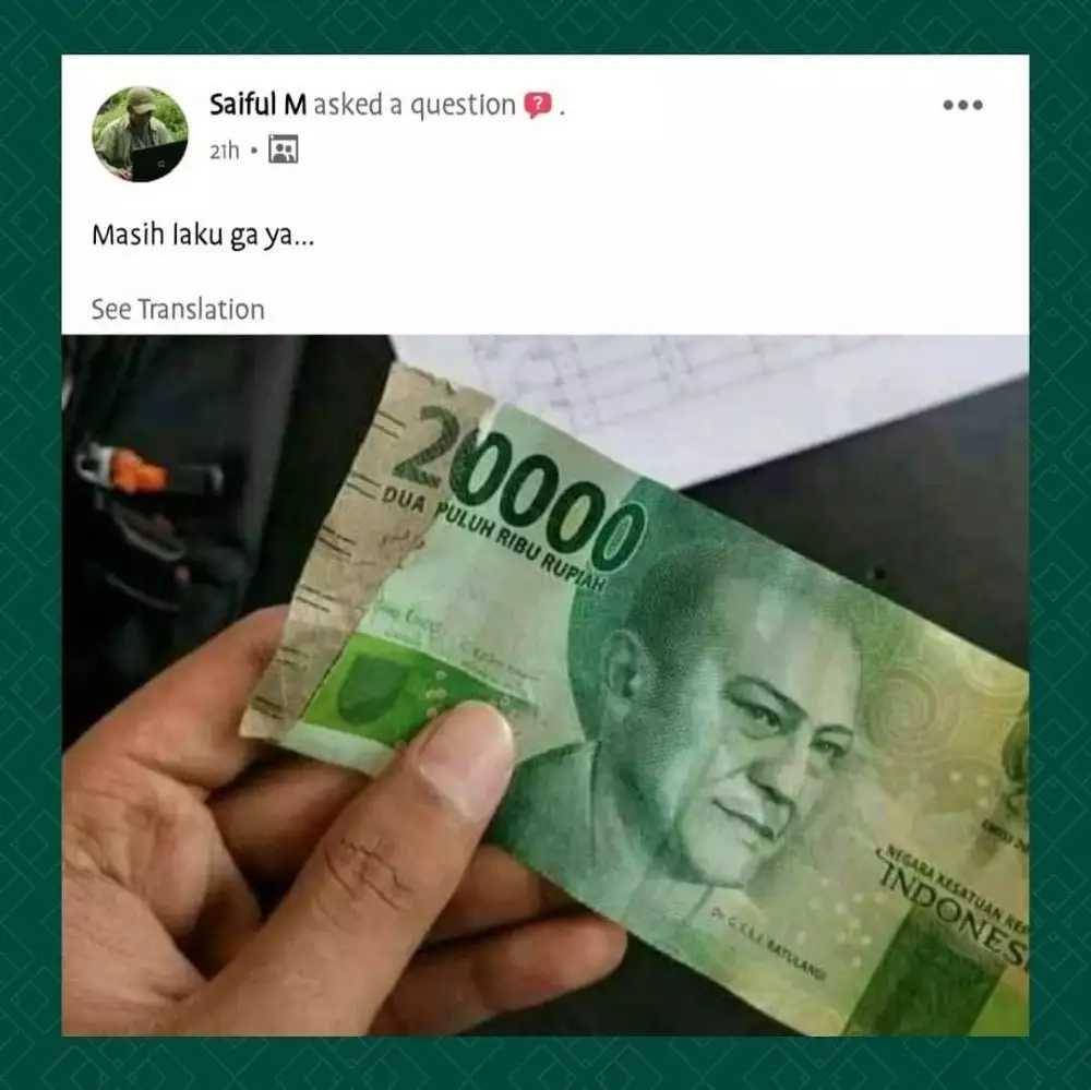 status FB kocak saat dapat uang (twitter.com/fbreceh)
