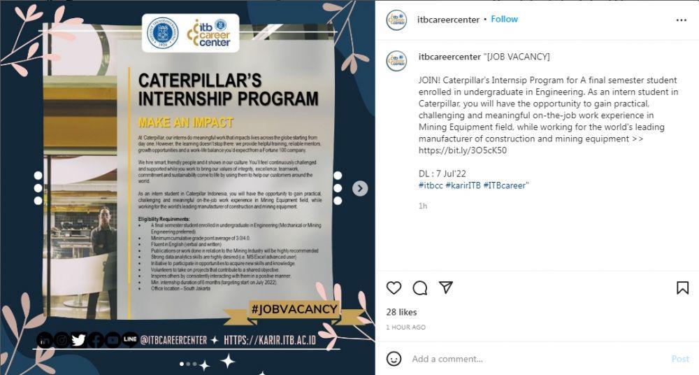 informasi magang (Instagram/itbcareercenter)
