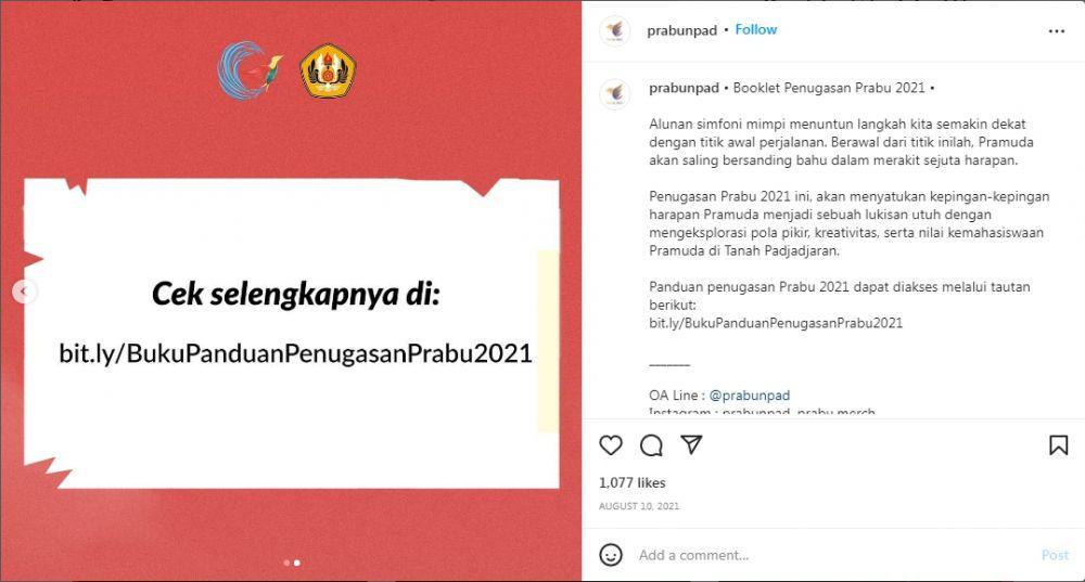 informasi tugas penugasan ospek (Instagram/prabunpad)