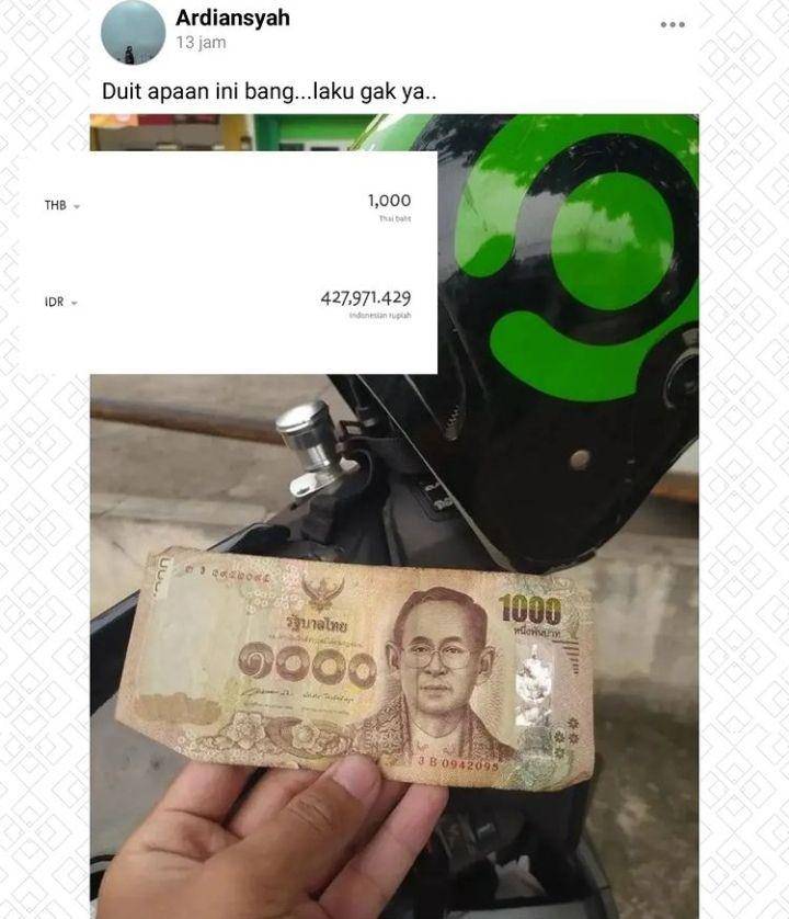 status FB kocak dapat uang (instagram.com/lambeonlen)