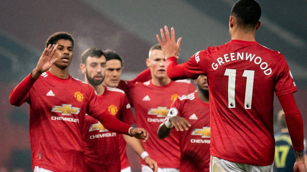 Para pemain Manchester United merayakan gol ke gawang Southampton di EPL 2020/2021. (manutd.com)
