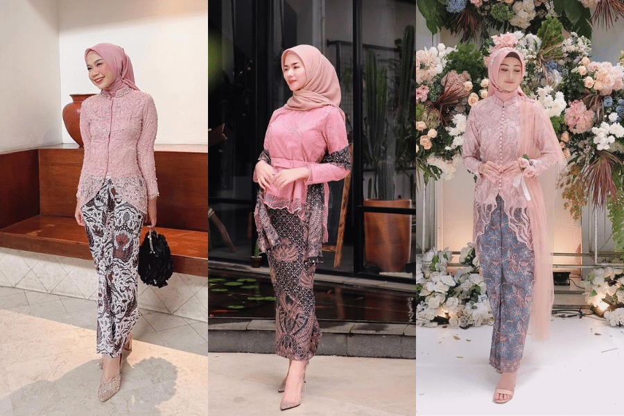 Kebaya brokat pink. (instagram.com/elsyandria / insatgram.com/nabilrach / instagram.com/hemasnura)
